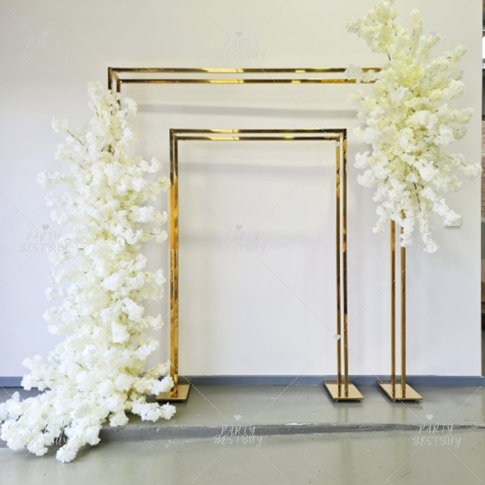 Cherry-Blossom-Website-510x510 Glossy Gold stainless steel Double Rectangle Arch Wall Stand Frame